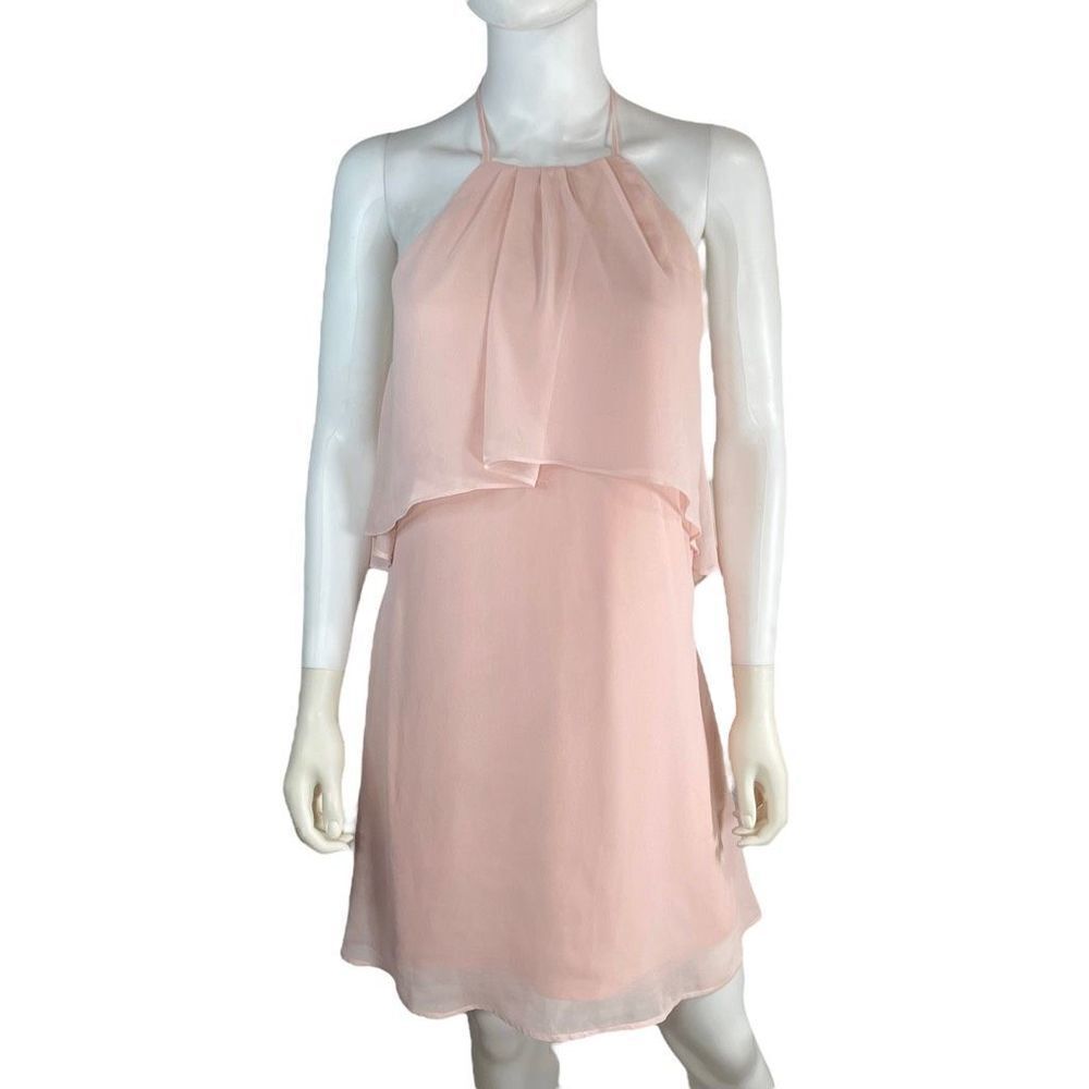 HYFVE Women's Small Mini Dress Blush Pink Tiered Tie Back